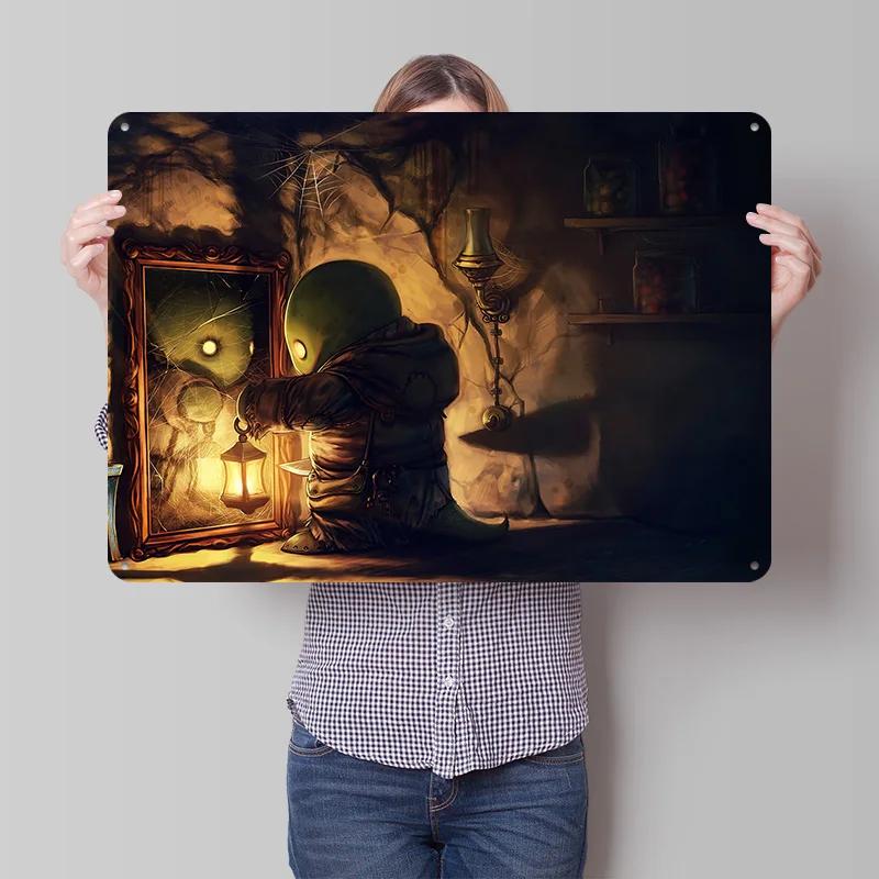 Moogle in a Dark Room Personalized D Textured Metal Poster Wall Art Tinplate Sign for Luxury Decoration Home Decorations House