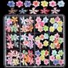 12Grids Mixed Colors 3D Carved Ice Crystal Flower Nail Charms Resin 3D Lily Flower Rhinestones for Luxury Manicure Decoration