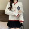 Französisches Temperament Floral Rundhals Pullover Mantel Damen Herbst Winter Lässiger Stil Kurz Gestrickte Strickjacke