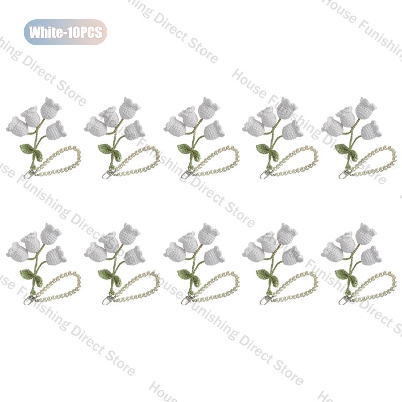 1-10PC Handmade Weaving Bag Pendant Lin Orchid Keyring Love Girl Pearl Chain Keychain Decoration Car Pendant Diy Bag Accessories