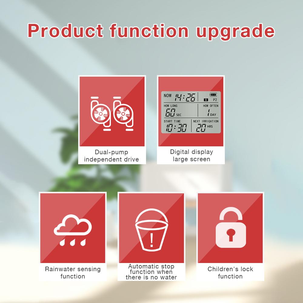 Doppelpumpen-Zeitschaltuhr Bewässerungssystem Regensensor Digitales Automatisches Bewässerungsset Für Garten Solarenergie Tropfbewässerung