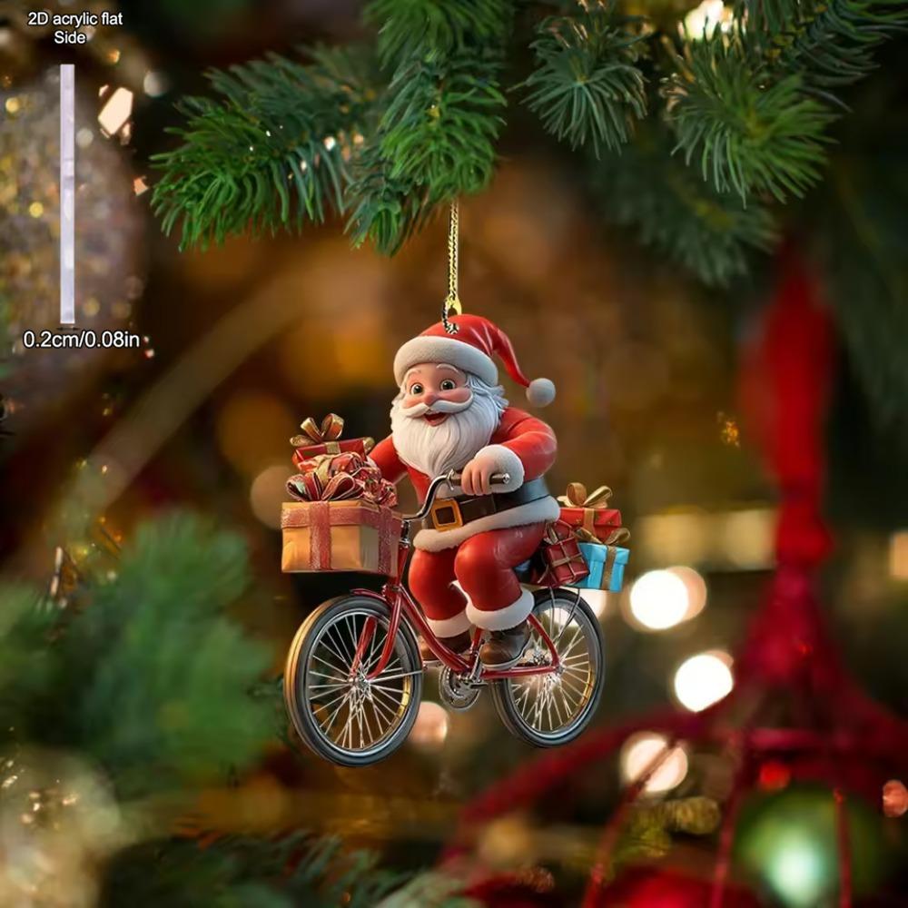 Acrylic Winter Decorative Hanging Cartoon Santa Claus Bicycle Gifts Christmas Pendants Christmas Tree Decoration, Durable Acrylic Sign