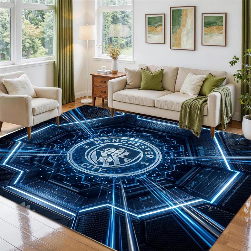 Manchester City Design Crystal Velvet Rug Soft Decorative Mat for Bedroom Entrance