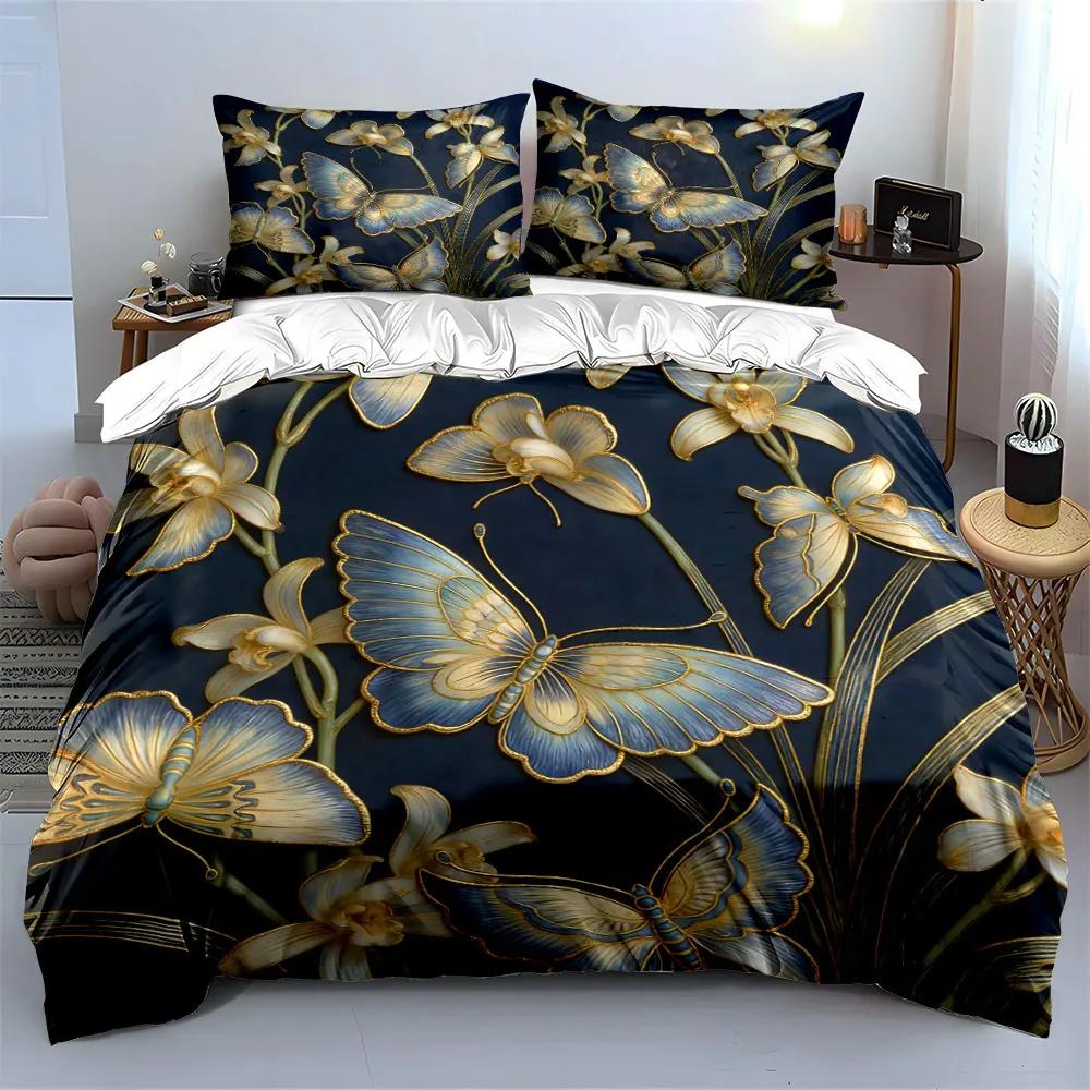 Elegant Butterfly Floral Wall Art Soft Comfortable Duvet Cover Bedding Set Included 1*Duvet Cover & 2*Pillowcases gift
