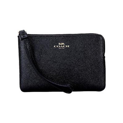 Corner Zip 16 Crossgrain Leather Wallet Clutch Wristlet Mini Women Wallets Black 58032-IMBLK