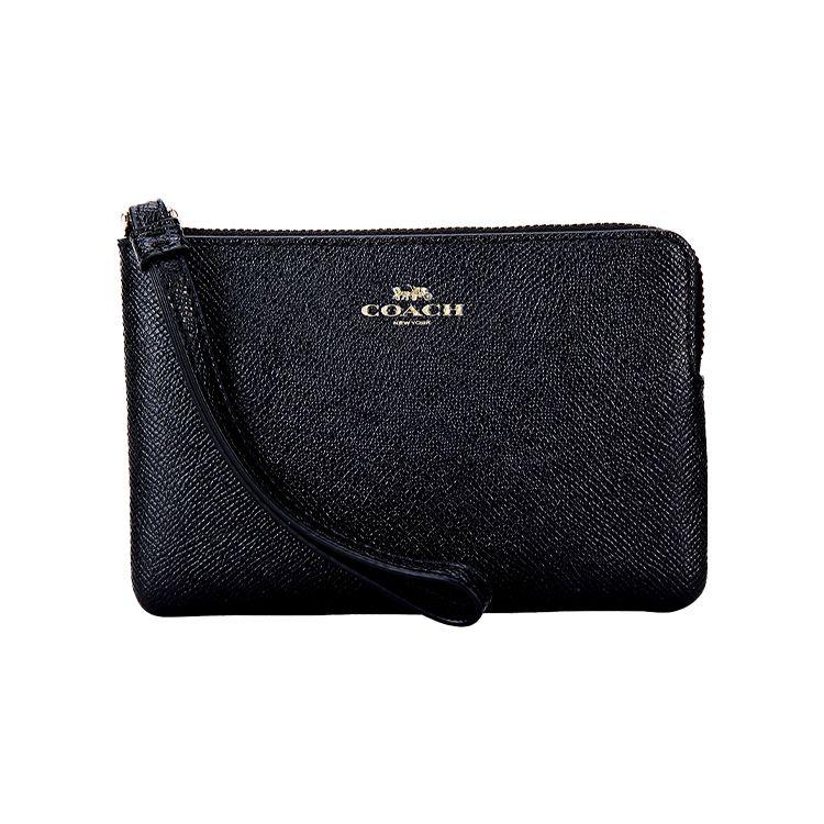 

Coach Corner Zip 16 Crossgrain Leather Wallet Clutch Wristlet Mini Women wallets Black 58032-IMBLK Basic Set (Bag+Dust Bag)