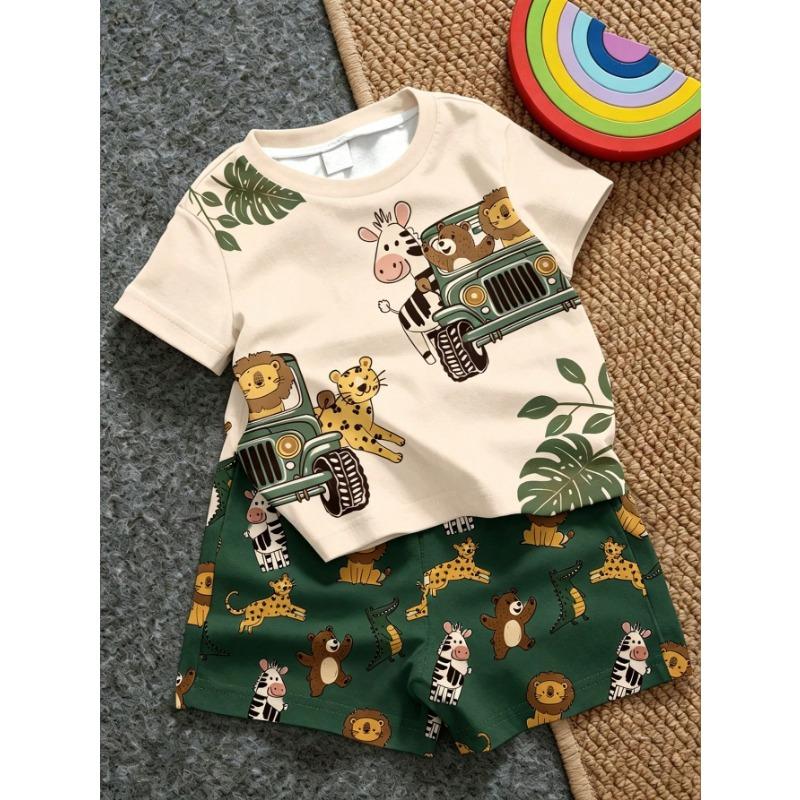 Jungen Freizeit Minimalistisches T-Shirt Set Geeignet Für Den Sommer Mit Cartoon Muster