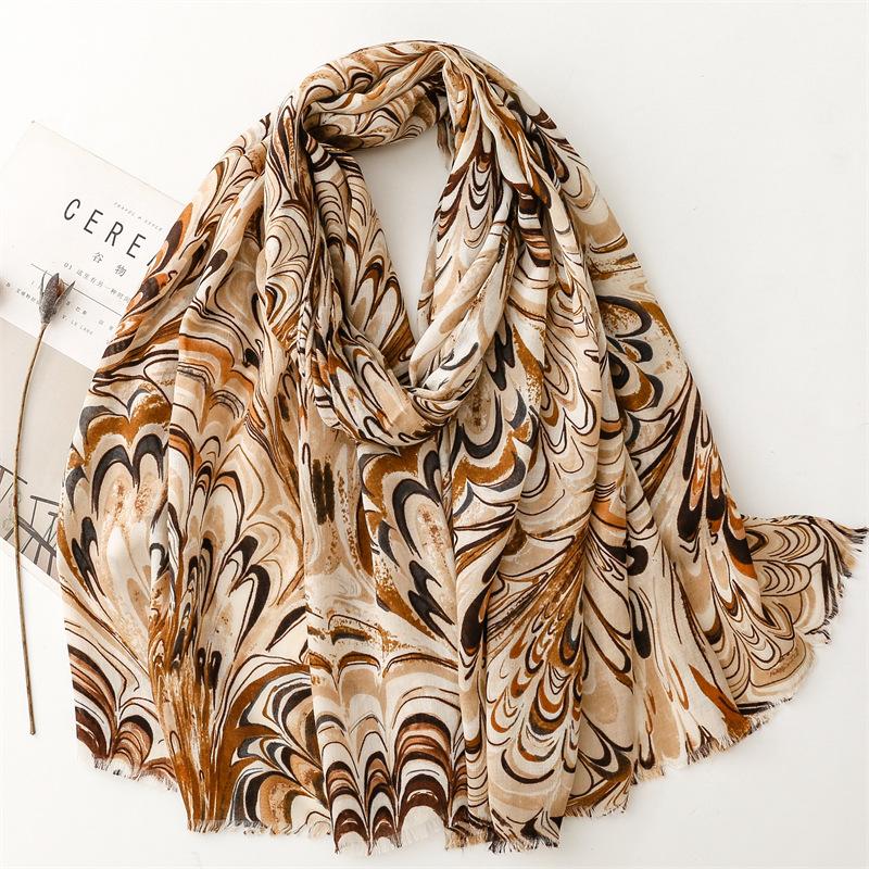 Aztec Ethnic Geometric Feather Tassel Viscose Shawl Scarf Lady Print Soft Pashmina Hijab and Wraps Foulard Muslim Sjaal 180*90Cm