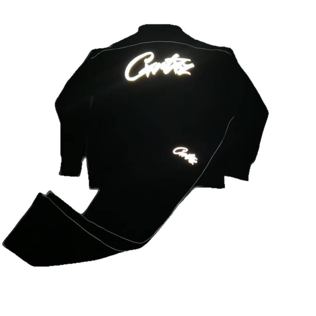 American Retro Reflective Corteiz Alcatraz Jacket with Stand Collar and Zippered Casual High Street Pants