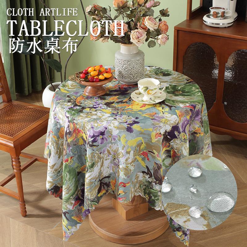 Retro Romantic Oil Painting Tablecloth Waterproof, Anti-Scalding And Leave-In, High-End Round Table Mat, Small Round Table Decorative Cover Cloth