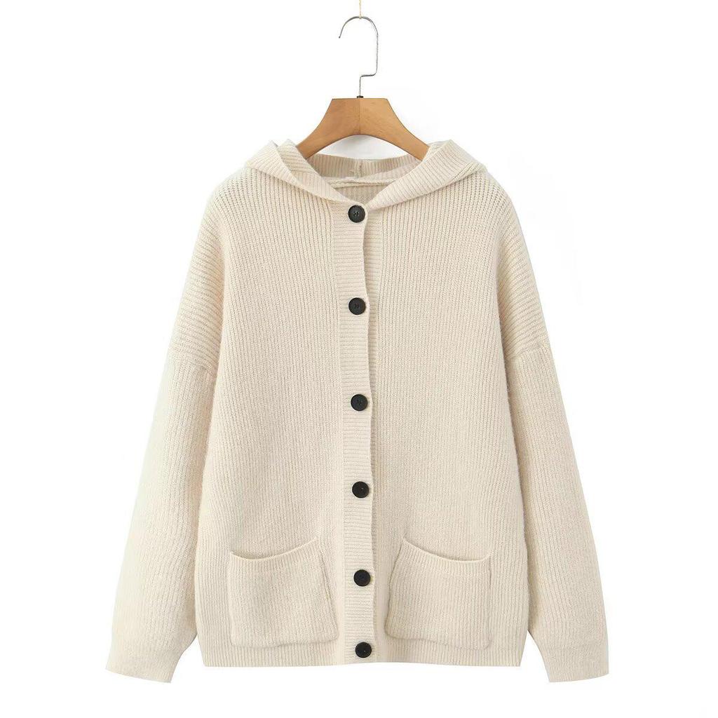 French Chic Women's Hooded Cardigan Sweater - Thick & Warm Autumn/Winter Outerwear