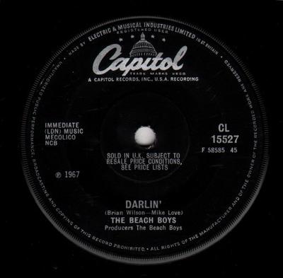Disc 7 inch BEACH BOYS - Darlin' CL15527 Capitol Records 1968 UK Rock Folosit