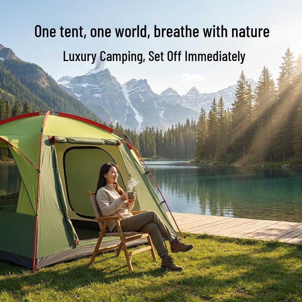 3-4 Person Double Layer Outdoor Tent: Large, Rainproof, Sun-Protected, Thickened for Camping & Home Use