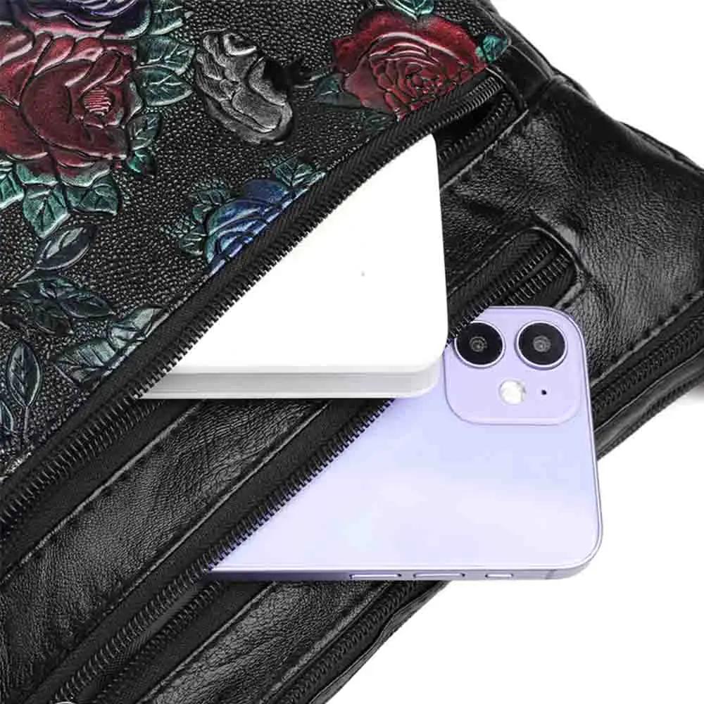 Luxury Soft Leather Women Messenger Shoulder Handbags and Purses Flowers Multi-pocket Crossbody Mommy Bag Ladies Sac