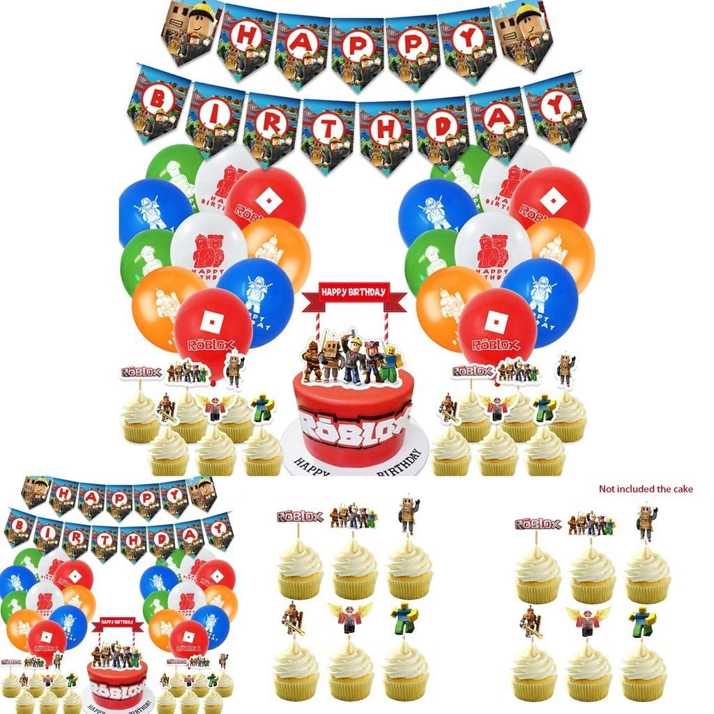 Zestaw artykułów na przyjęcie urodzinowe Roblox z żywymi banerami, balonami i topperami na tort dla dzieci