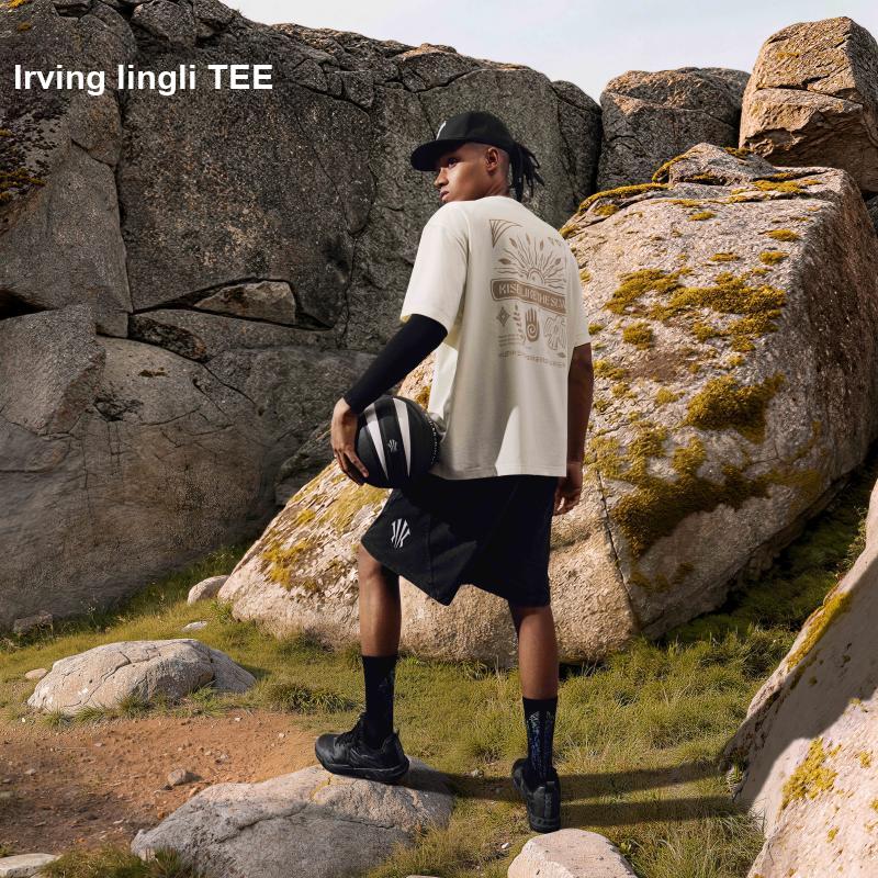 Anta Kyrie Series Spirit T Tribal Style Minimalist Fashion Ice Feel Antibacterial Sports Trendy Short Sleeve Unisex tops Vanilla-White 172621129-1