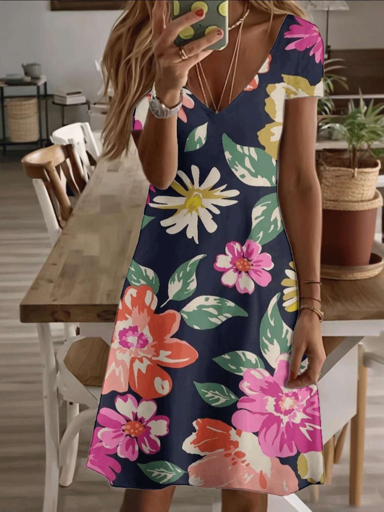 

Vneck shortsleeve midi dress floral daisy print pattern 3D premium printing durable casual fashion summer beach boho style women’s elegant outfit with 9XL дубильна кора