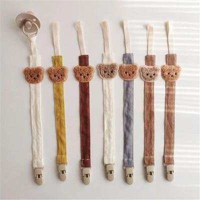 Bear Soother Holder Embroidery Nipple Holder Clips Cute Baby Cloth Pacifier Chain  Children