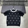 Miu-Style European High-Quality Early Spring 3D Floral Round Neck Knit Short-Sleeve Casual Pullover Top