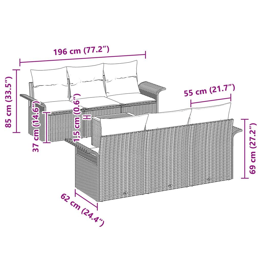 7 Piece Grey Garden Sofa Set with Cushions