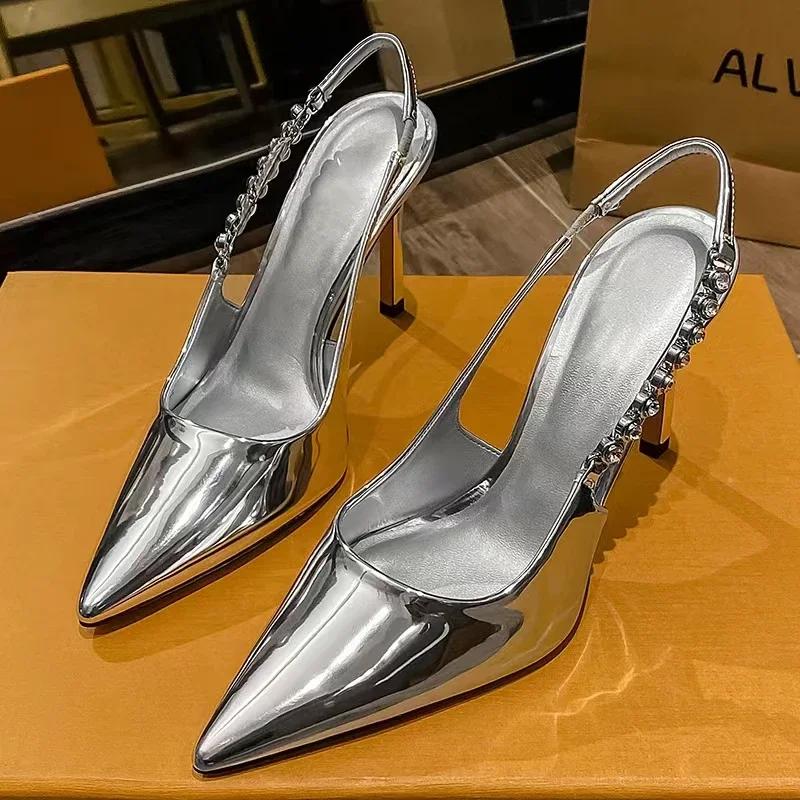 Mode Damen Schuhe 2024 Mode Slingbacks Damen High Heels Sexy Party Pumps Damen Spitzschuh Slipper Dünne Absätze Damen Sandalen