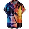 Summer Men's Gradient Sketch Coconut Tree 3D Print Shirt, Retro Hawaiian Tropical Quick-Drying Loose Aloha Shirt