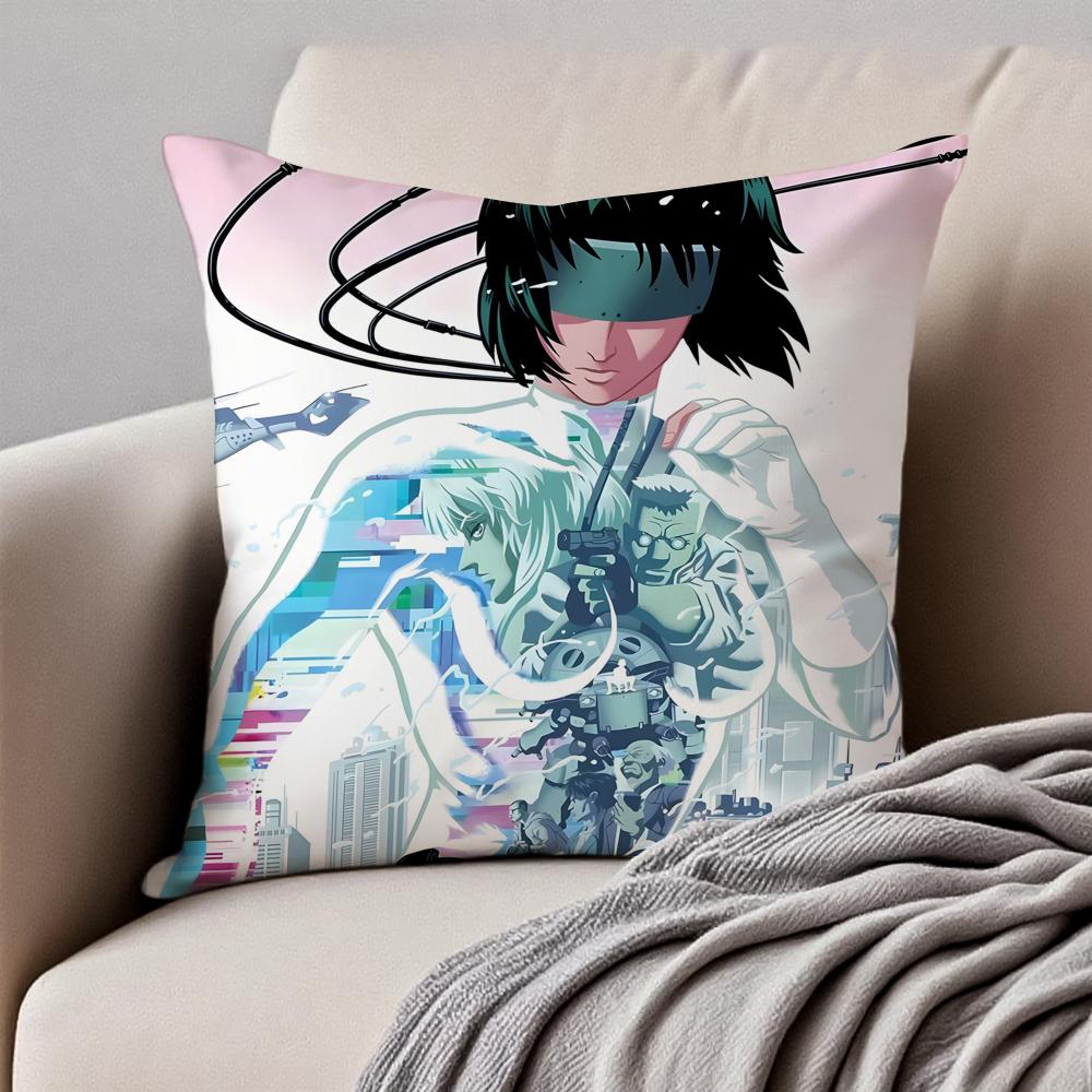 Classic Japanese Anime GGhost In The Shell Cushion Cover Pillowcase Antidustmite Invisible Zipper Short Plush Sofa Cushion