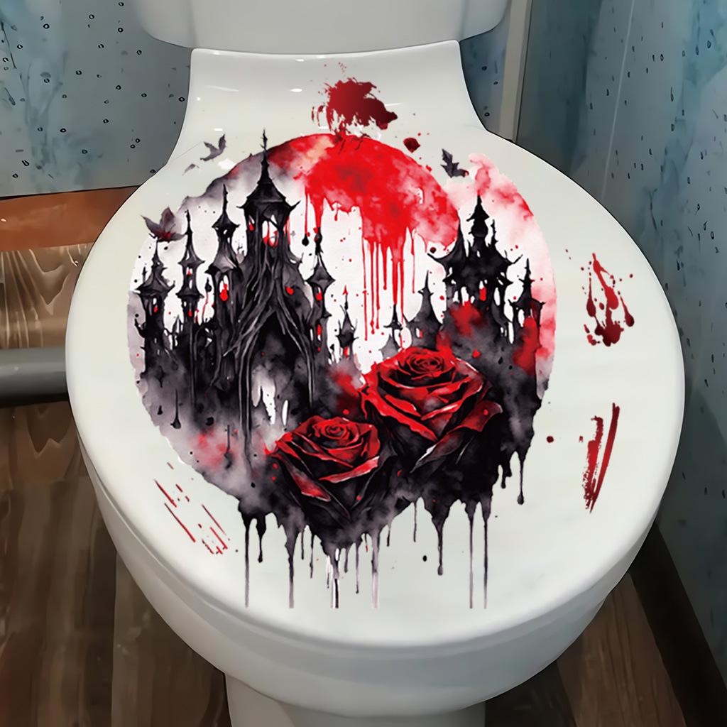 Halloween Blood Skull Toilet Sticker Art Halloween Gift Self-adhesive Toilet Lid Decal Bathroom Fashion Waterproof Decoration