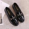Genuine Leather SpringSeason and FallSeason Four Seasons Silent Work Gold Buckle Paint Glossy Round Head British Small Leather FootPairs Lady