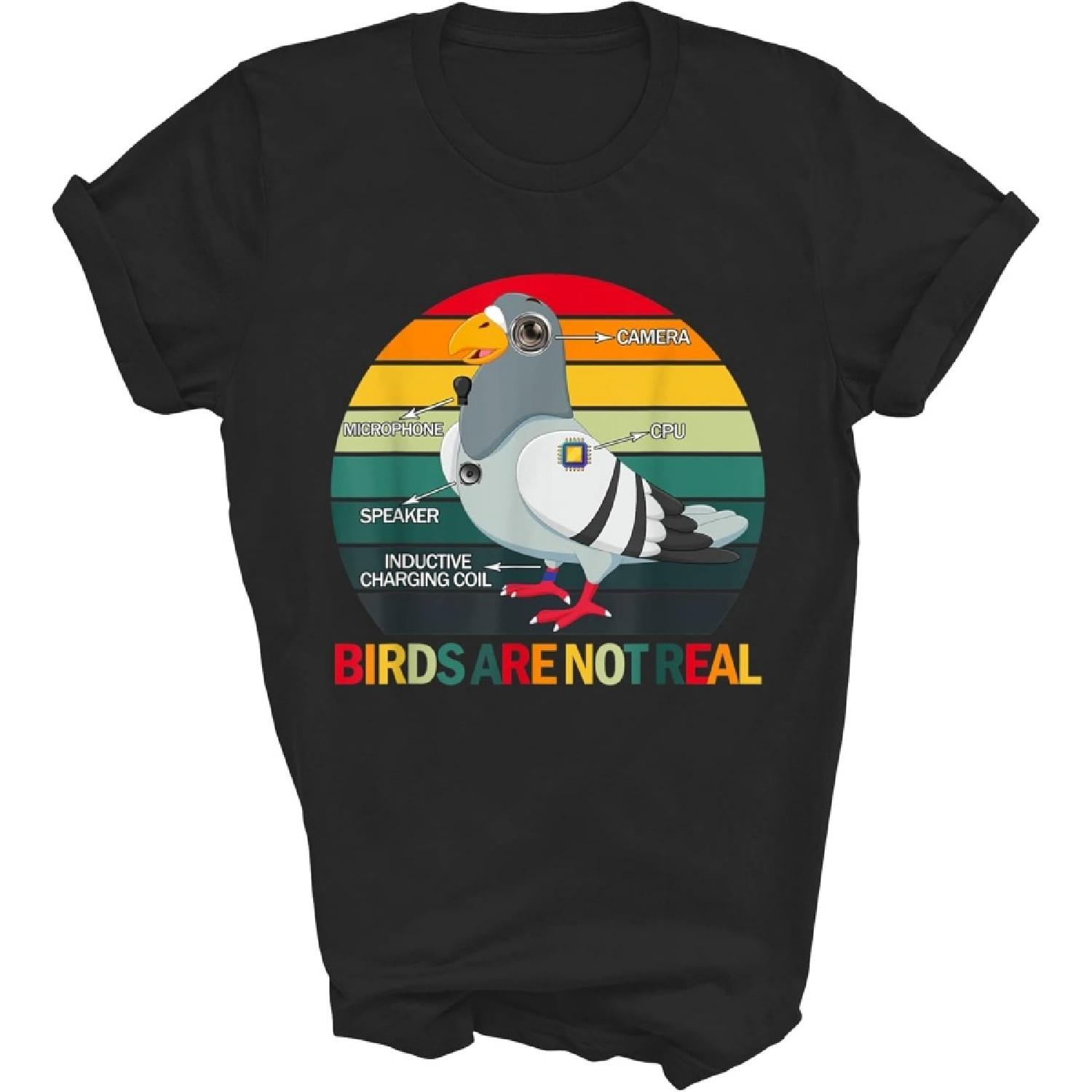 Наблюдение за птицами в лунной зоне идет в обе стороны Птицы нереальны Не являются реальными птицами Птицы-шпионы 2 Подарок Унисекс Футболка Женская Мужская Футболка (черный;M) S разноцветный