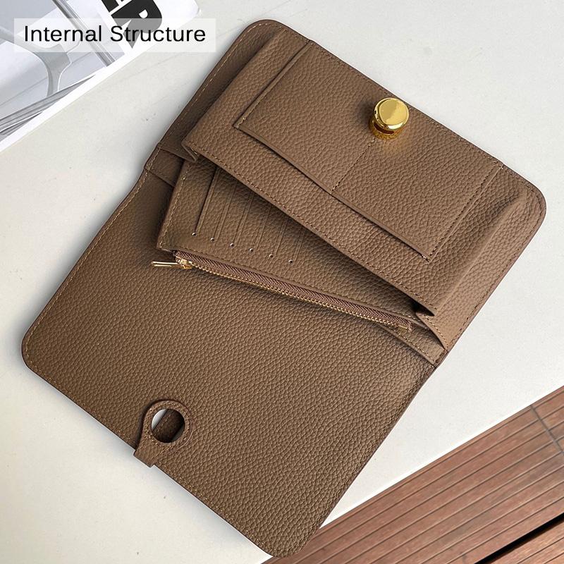 Luxury Genuine Leather Women Wallets Long Cowhide Purse High Capacity Gold-tone Hasp Clutch Bag Brand Design Ladies Billfold