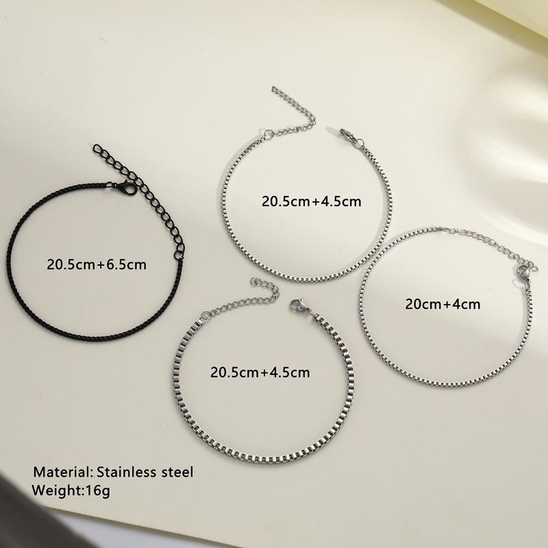 4Pcs/Set Stainless Steel Adjustable Box Chain Bracelets For Men Simple Vintage Silver Color Cuban Bangle Sets Party Jewelry Gift