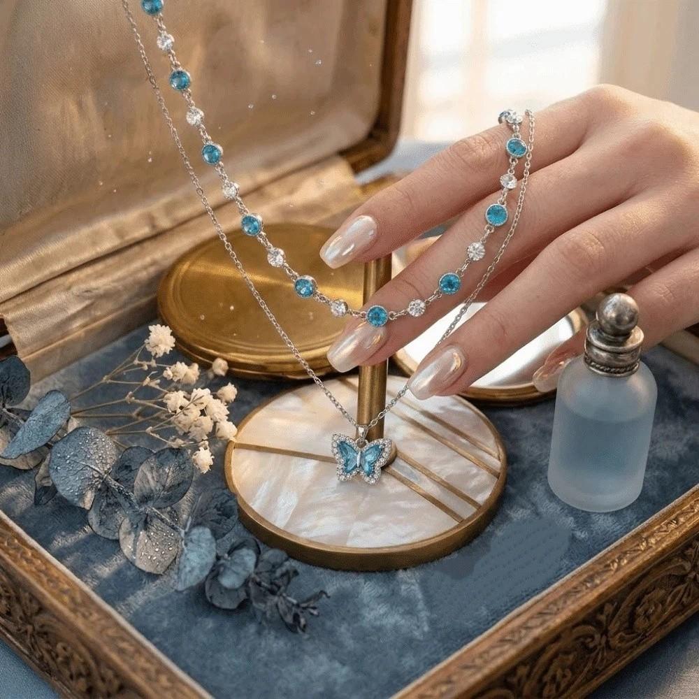 Temperament Butterfly Zircon Necklace Crystal Forest Necklace New Double-layer Necklaces Girl