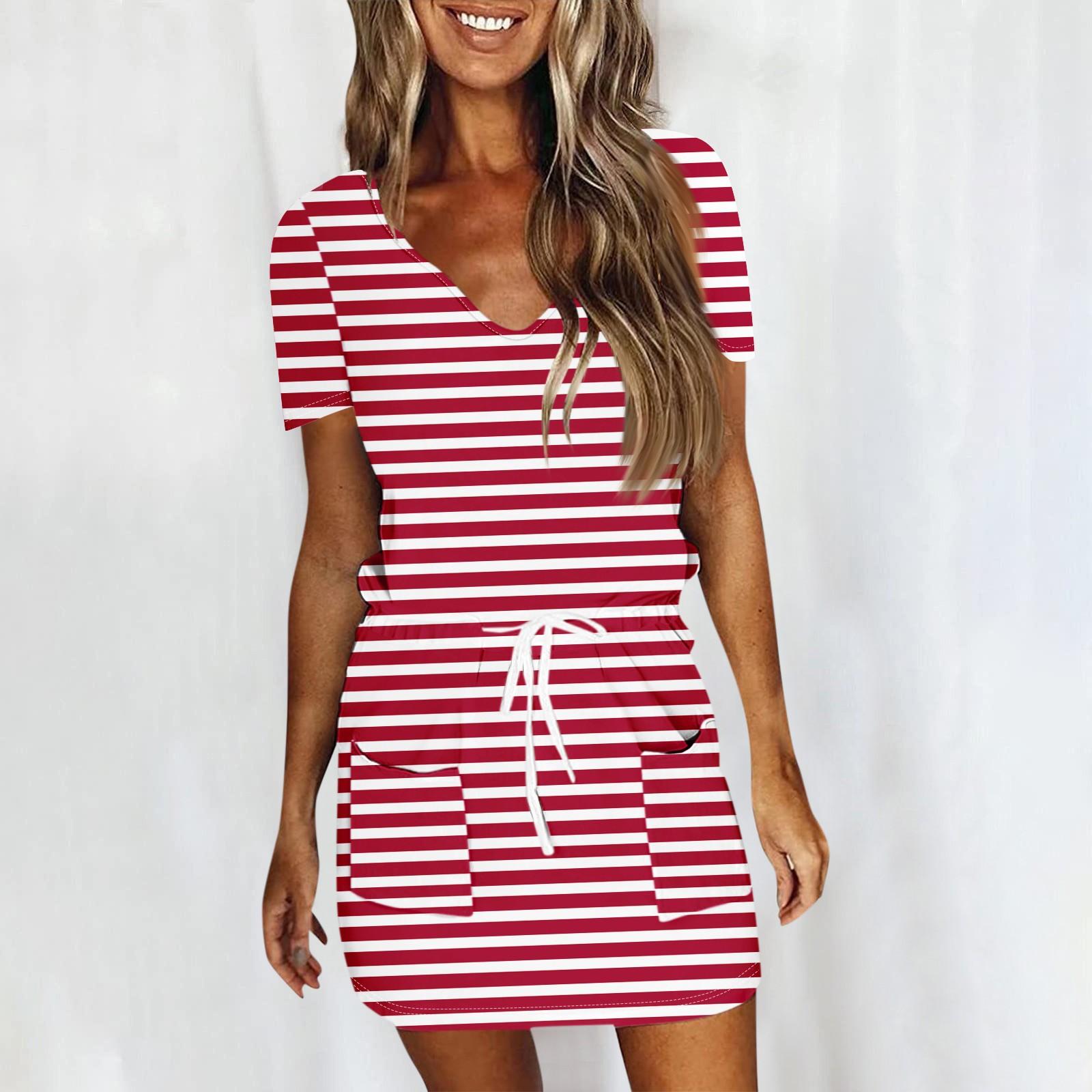 

Женское летнее повседневное модное платье с короткими рукавами и V-образным вырезом с принтом XL красный