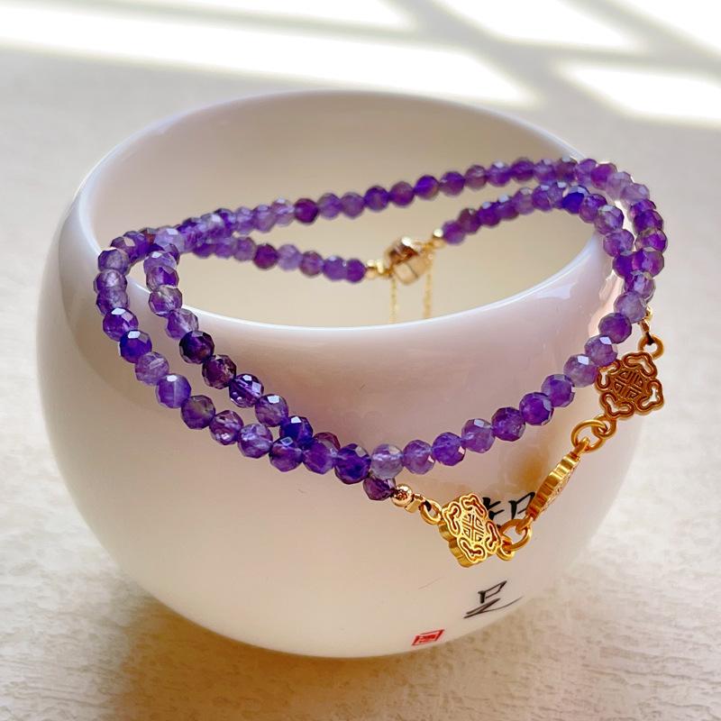 Natural amethyst faceted bracelet with very thin double rings.