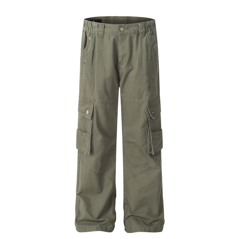 Blaexit American-Style Deconstructed Gray Flared Cargo Pants with Multi-Pocket Design, Straight-Leg Cleanfit Pants, Trendy