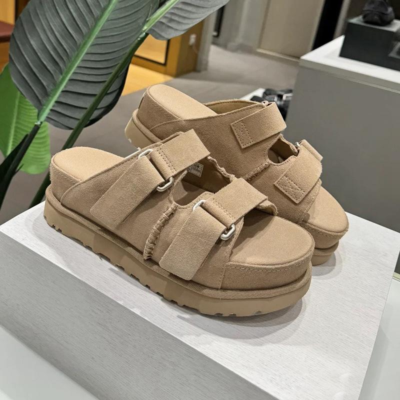 

High version leather Velcro sandals women s original niche couple summer beach shoes platform outer shoes women 40
