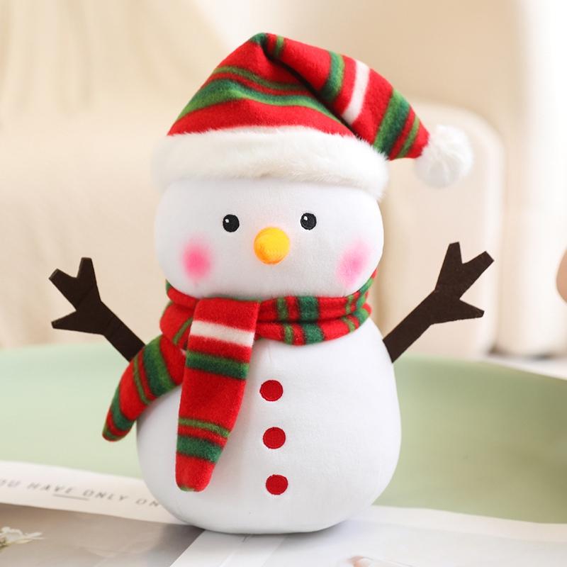 1Pc 25Cm Lovely Christmas Snowman Plush Toys Kawaii Snowman Wears Santa'S Hat Scarf Loose Coat Doll For Xmas Party Decor Gift