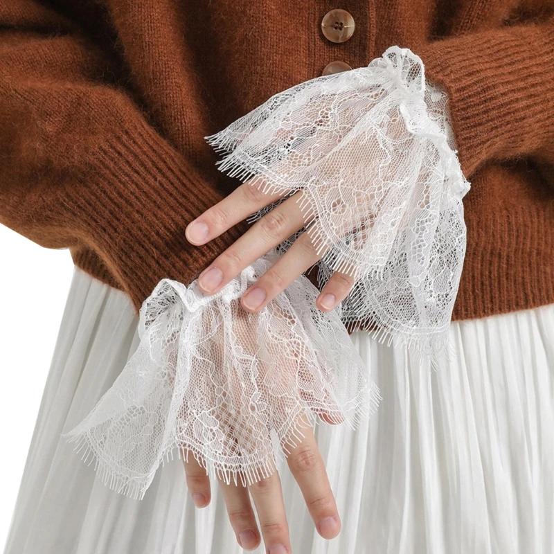 Detachable Wrist Cuffs for Women Wedding Dress Pleated Cuffs Lace Fake Cuffs