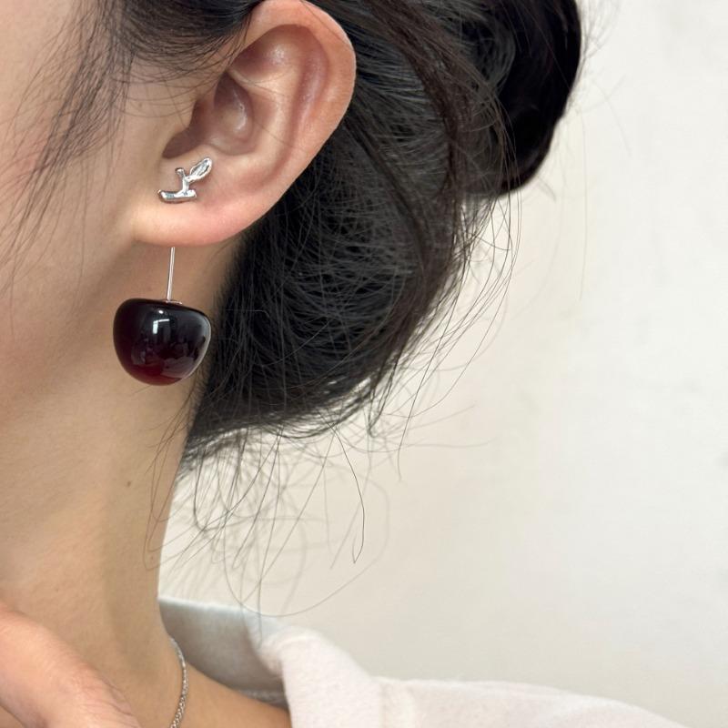 Red Cherry Pendant Stud Earrings Sweet Fashion Daily Commute Women Jewelry