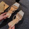 Fashion 2025 Open Toe Anti Slip Roman Sandals Summer New Rhinestone High Heels Sexy Stiletto Heels Square Toe Slippers Women