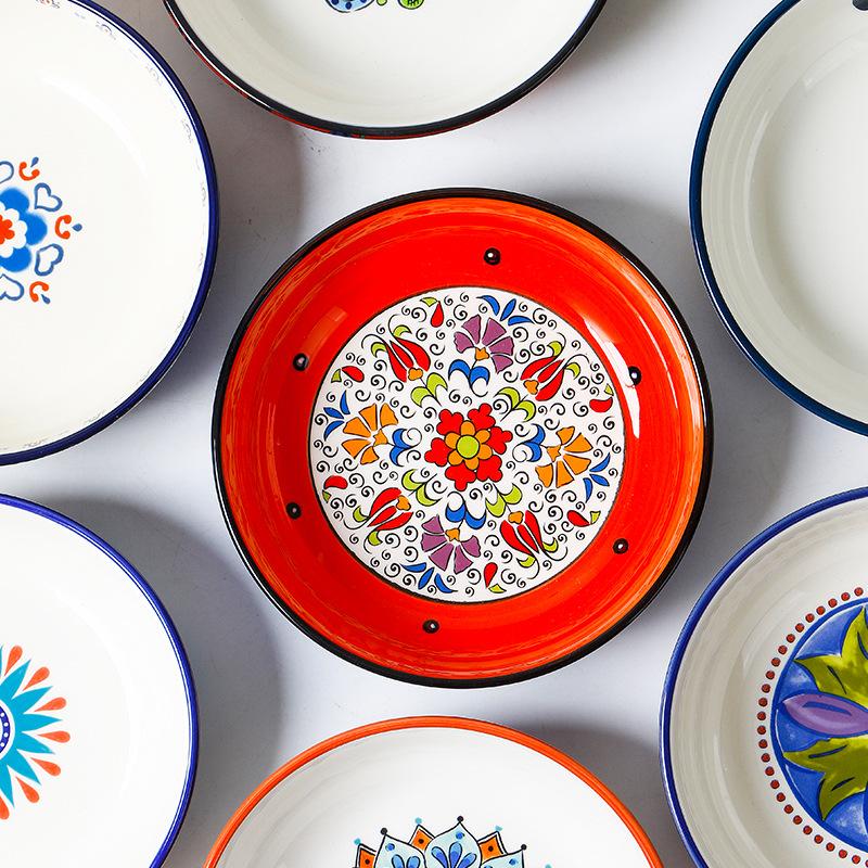 ამერიკული სალათის თეფში ხელით მოხატული მრგვალი კერამიკული ღრმა ლანგარი სახლის რუსტიკული ყვავილოვანი ჭურჭელი რამენი სიმინდი რვა დუიმიანი სუპის თეფში