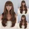MISSQUEEN Women Long Straight Ombre Brown Wig with Bangs Synthetic Fiber Natural Ombre Straight Daily Wear Brown Wig