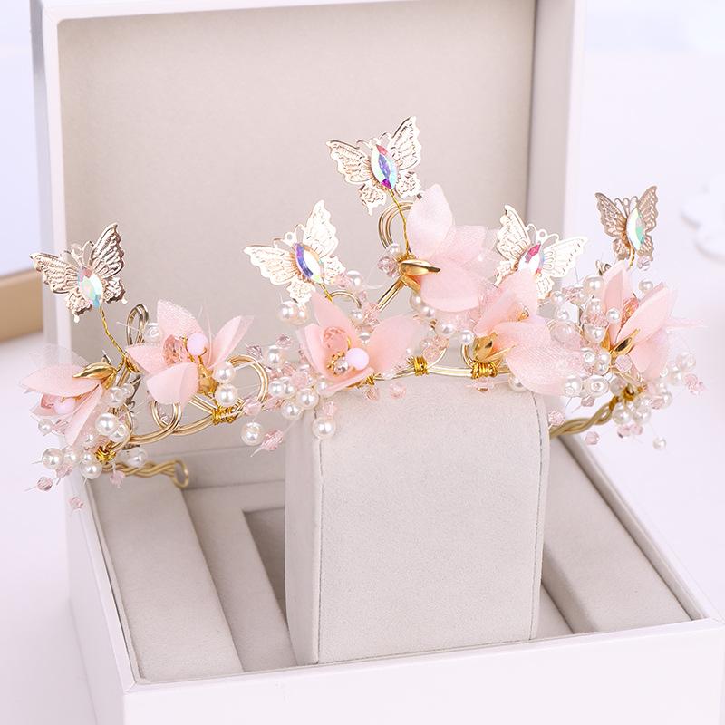 Bride's Crown Headwear  Korean Style Flower Woven Royal Crown Hairband  Princess Children's Performance  Super Fairy Butterfly Hair Accessory