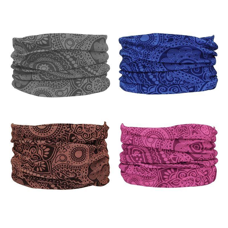 Used [NEW] [SMEHCF] Multipurpose Bandanas 4pcs for Women Men Headband Balaclava Hair Head Scarf Face Half Airsoft Paintball Mask Neck Gaiter