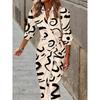 Autumn New European and American Fashion Commuter Ol Lapel Print Strap Waist Hugging 3/4 Sleeve Dress DRESS