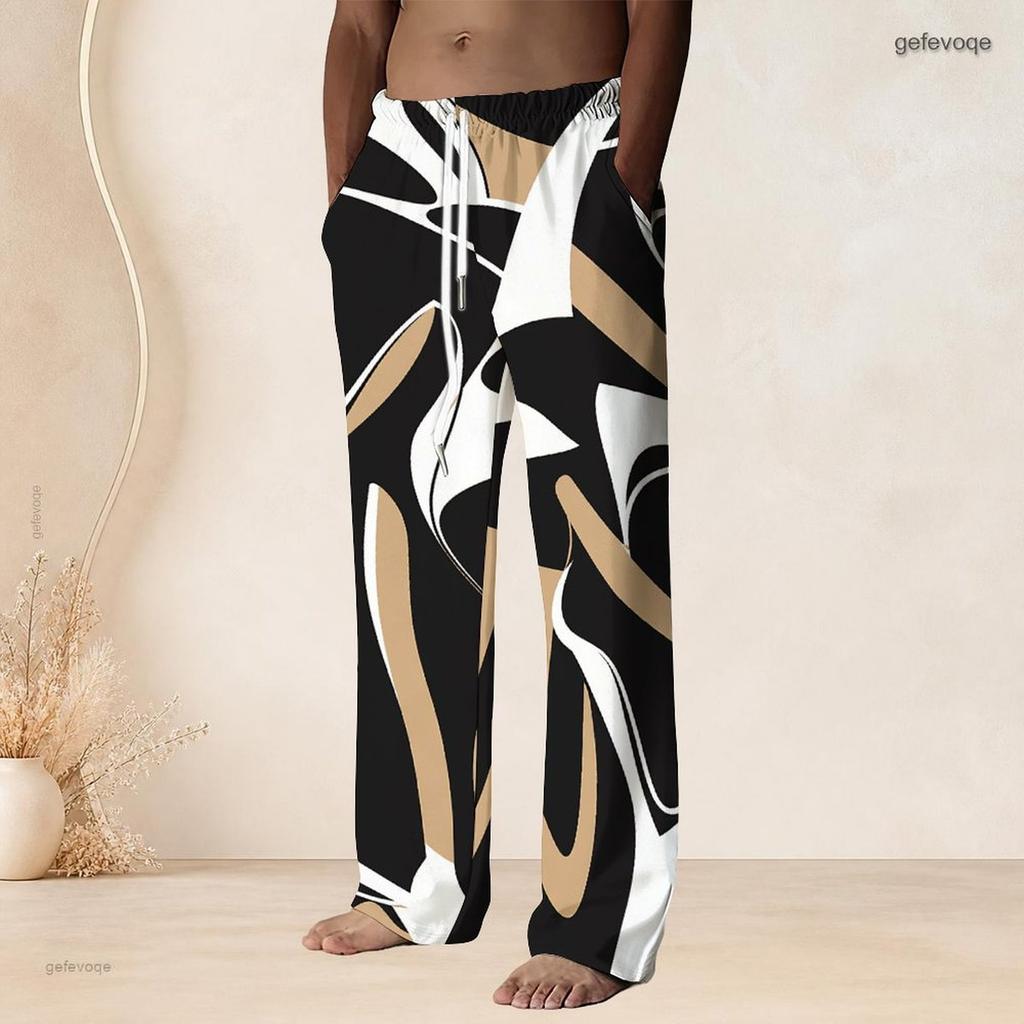 Men S Plus Size Drawstring Waist Printed Straight Leg Long Pants With Pockets