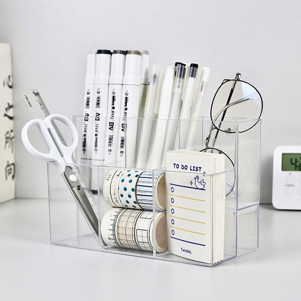 High Quality Acrylic Pen Holder Transparent 6 Grids Pen Container Sorting Storage Desktop Organiser Stationery Storage Box