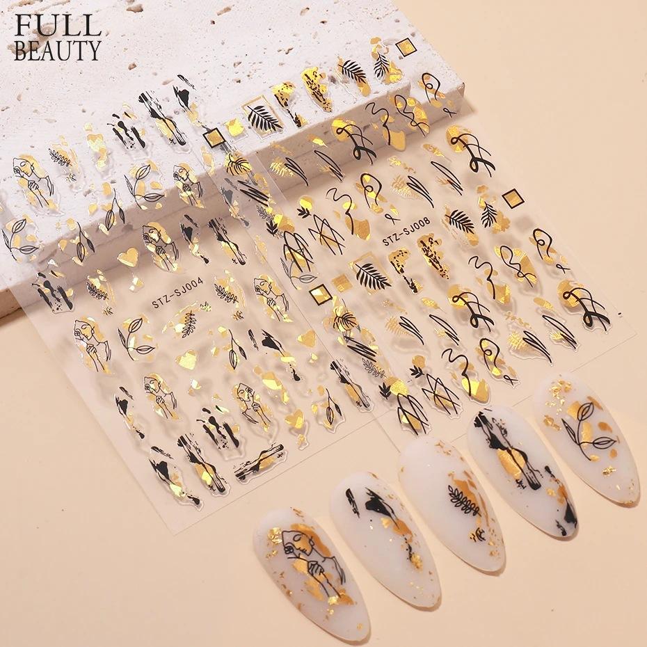 

Абстрактные линии, DIY наклейки для ногтей для женщин и девочек, украшения для ногтей, розовое золото, весенние 3D-слайдеры для маникюра, наклейки для лака для ногтей