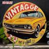Metal Wall Art Vintage Muscle Car Retro Garage Decor, 7.87 Inch Round Aluminum Sign for Bar